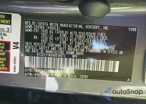 2009 Toyota Venza z USA, uszkodzony, nr VIN 4T3ZE11A09U019873